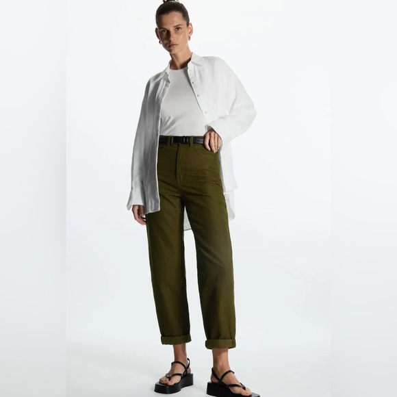 COS Pants - COS | Tapered Leg High Rise Chino Pants Trousers Textured Green Size 12